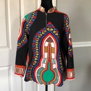 Naima Shigaaye tunic top Size L Black with multi-colored African/Indian design